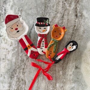 Holiday Ceramic Measuring Spoons Set - Santa, Snowman, Reindeer, Penguin